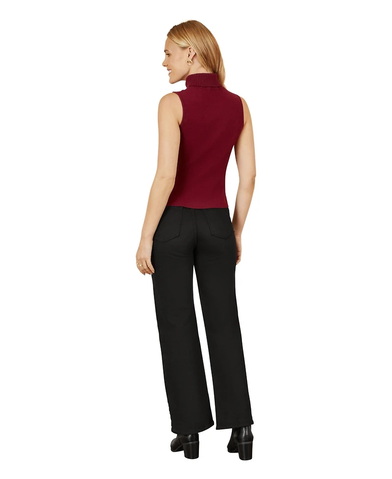 Yumi Women's High Neck Knitted Sleeveless Sweater