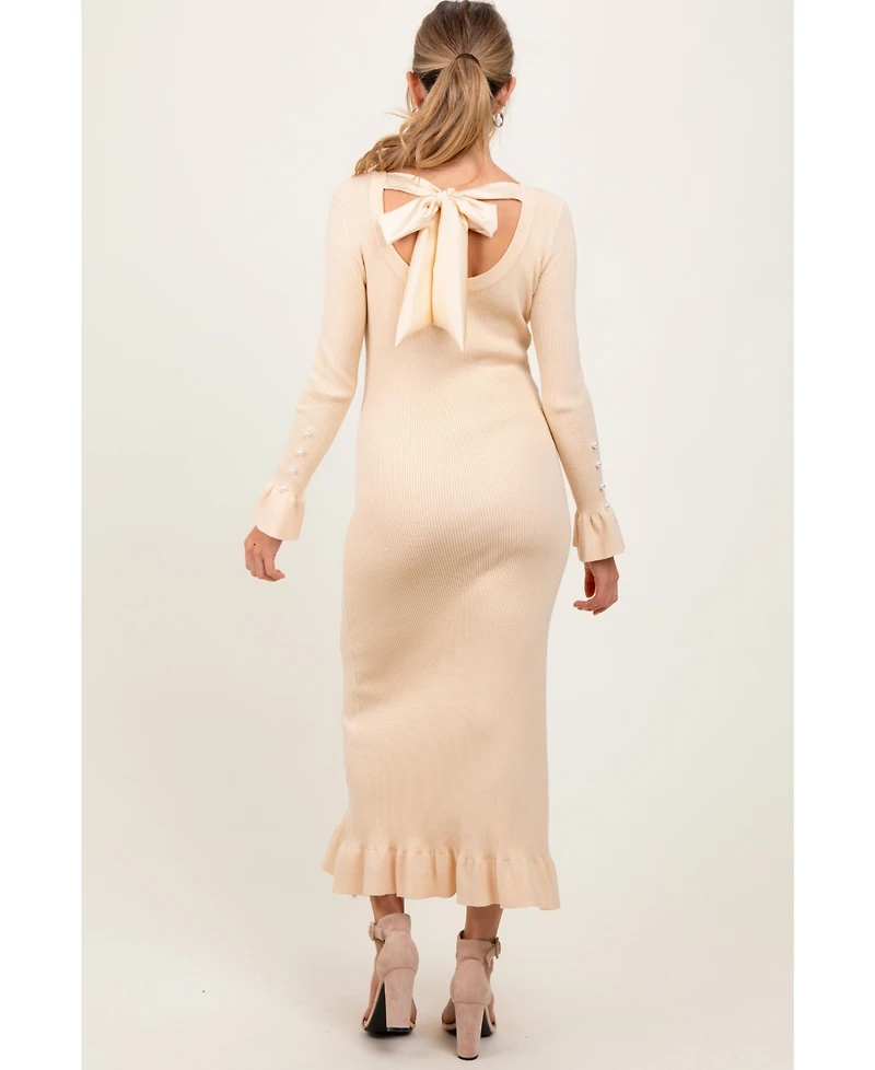 Pinkblush Black Ribbed Knit Bow Back Maternity Maxi Dress
