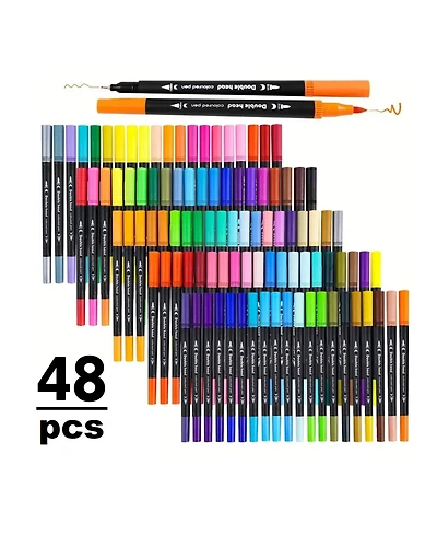 Htutwoo 48 Colors Brush Markers for Adults Coloring, Art Markers Colored Pens for Note Taking Drawing Calligraphy Lettering,Art School Supplies
