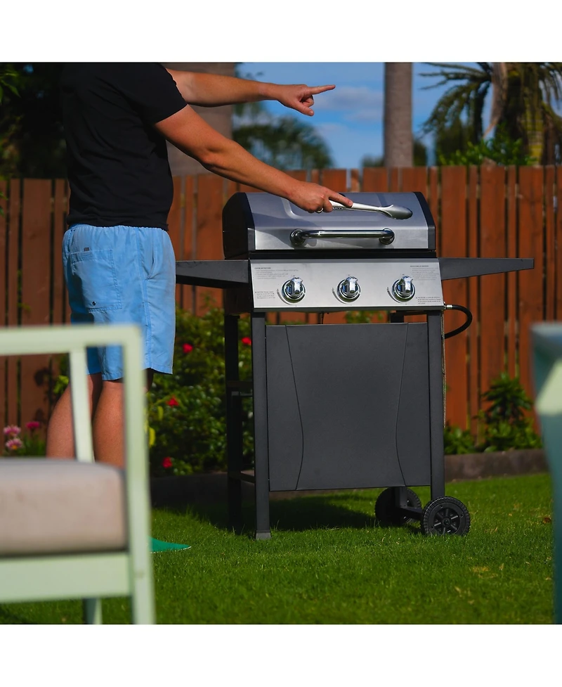 Grill Boss 27,000 Btu 3 Burner Propane Gas Grill w/Wheels, Cover, & Side Shelves
