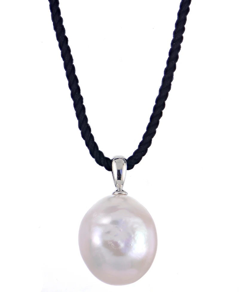 Macy's Cultured Baroque Pearl (12-13mm) Black Cord Necklace in Sterling Silver
