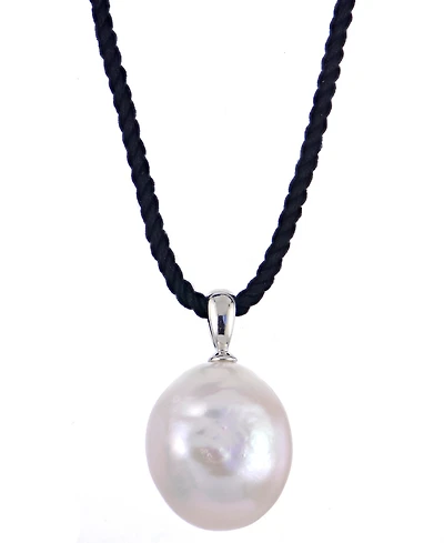 Macy's Cultured Baroque Pearl (12-13mm) Black Cord Necklace in Sterling Silver