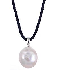 Macy's Cultured Baroque Pearl (12-13mm) Black Cord Necklace in Sterling Silver
