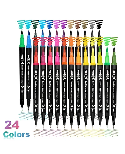 Htutwoo 24 Colors Double Ended Art Marker Pens Set, Suitable For Artist Fine & Brush Coloring Markers, Students Back To School Kit Gifts