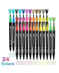Htutwoo 24 Colors Double Ended Art Marker Pens Set, Suitable For Artist Fine & Brush Coloring Markers, Students Back To School Kit Gifts