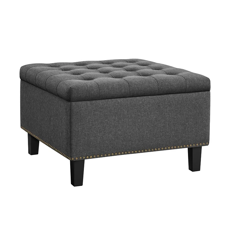 Button-Tufted 50-inch Ottoman Entryway Bench Footstool Bench Dark Gray