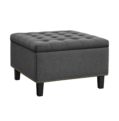 Button-Tufted 50-inch Ottoman Entryway Bench Footstool Bench Dark Gray