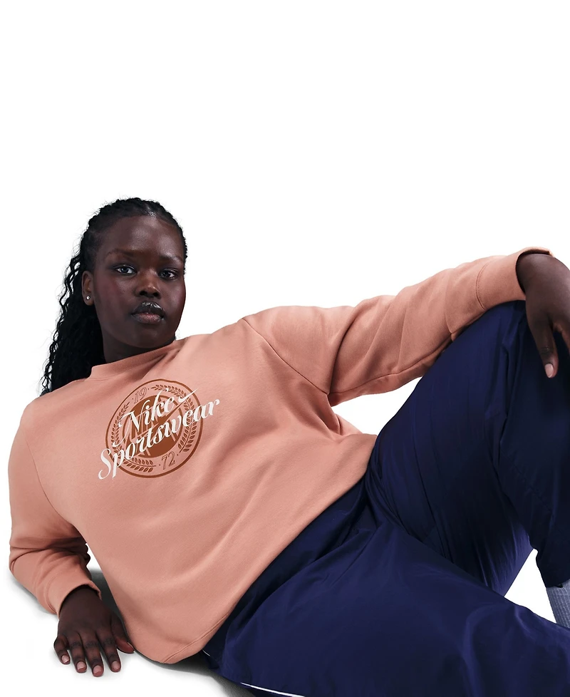 Nike Plus Size Sportswear Club Fleece Graphic Crew-Neck Sweatshirt