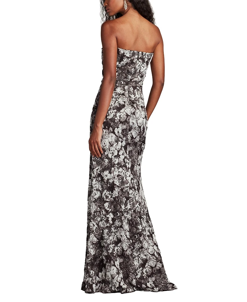 Tadashi Shoji Women's Carnie Strapless Floral Print Gown