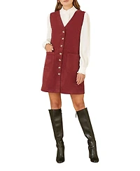 Yumi Women's V-Neck Cord Pinafore Dress