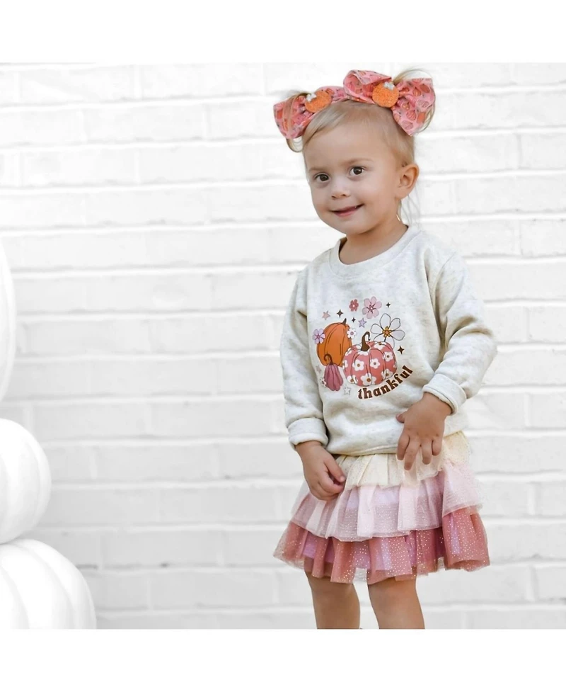 Sweet Wink Baby Girls Thankful Pumpkin Daisy Thanksgiving Sweatshirt