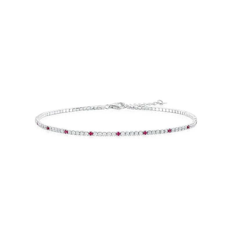 Simona Sterling Silver, Round Cz Tennis Anklet - Ruby