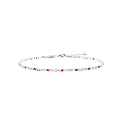 Simona Sterling Silver, Round Cz Tennis Anklet - Ruby