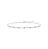 Simona Sterling Silver, Round Cz Tennis Anklet - Ruby