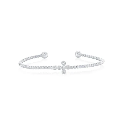 Sterling Silver, Sideways Cz Cross Beaded Bangle