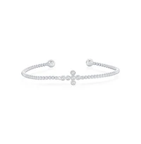 Sterling Silver, Sideways Cz Cross Beaded Bangle
