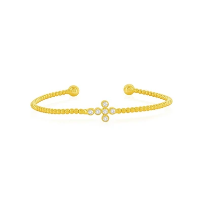 Sterling Silver, Sideways Cz Cross Beaded Bangle