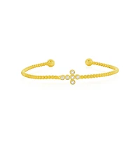 Sterling Silver, Sideways Cz Cross Beaded Bangle