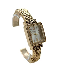 Olivia Pratt Elegant Detailed Band Square Face Bangle Women Watch, Gold