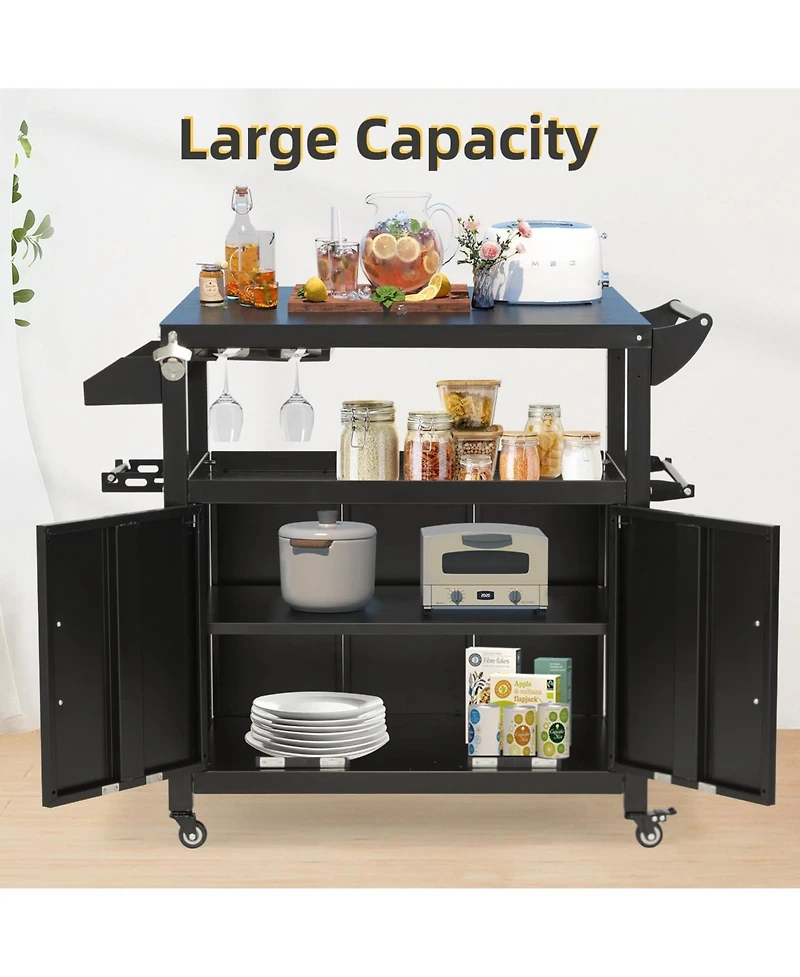 Aecojoy Outdoor Grill Table, 3-Tier Pizza Oven Stand Stainless Steel Bbq Prep Table