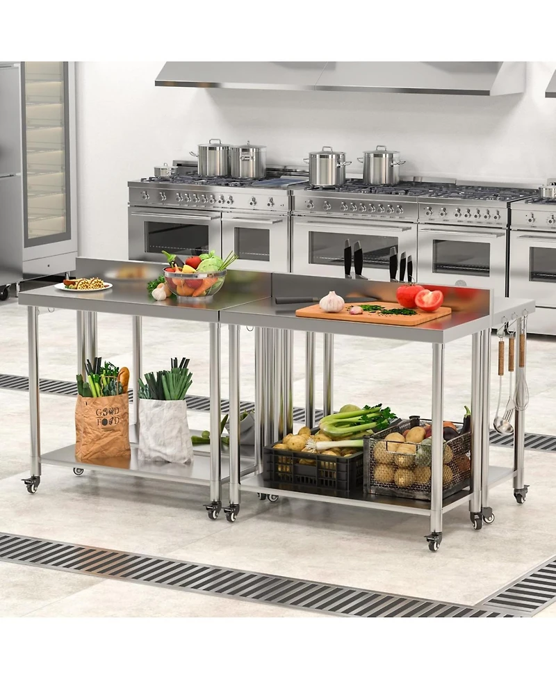 Aecojoy Stainless Steel Table with Backsplash 48"x18" Prep Tables for Commercial Kitchen