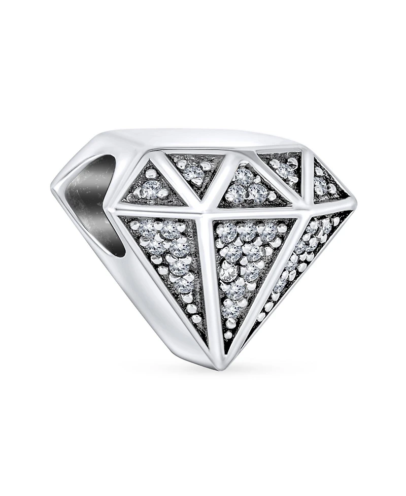Bling Jewelry 3D Sparkling Shape Charm Bead Pave Cz .925 Sterling Silver Fits European Bracelet