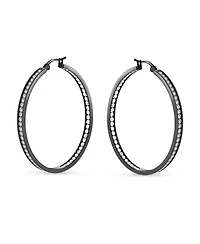 Bling Jewelry Set of 2 Round Channel Set Cz Hoop Earrings Black Plated Stainless Steel 2 Inch