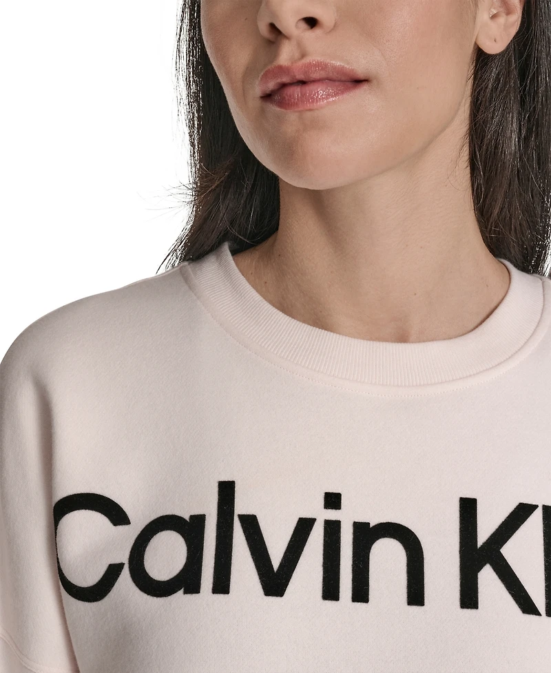 Calvin Klein Women's Performance Flocked Logo Pull-On Sweatshirt