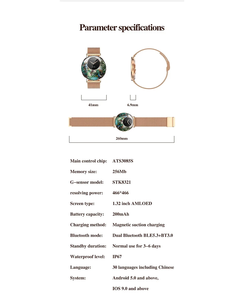 Ruxing Smart 1.32'' Full Touch Screen Smart Watch for Women Bluetooth call, Health Monitoring, Sports multifunctional -Gold