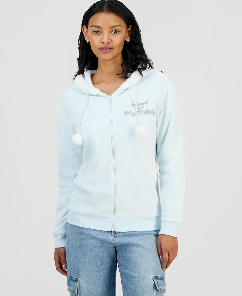 Love Tribe Juniors' Kuromi & My Melody Zip-Front Faux Fur-Lined Hoodie