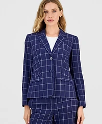 Le Suit Women's Windowpane Check Notch Collar Pantsuit Set, Regular & Petite