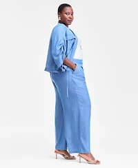 I.n.c. International Concepts Plus Pull-On Wide-Leg Chambray Pants, Macy's Exclusive