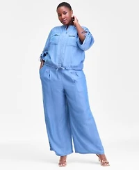 I.N.C. International Concepts Plus Size Chambray Top Wide Leg Pants Earrings Macys Exclusive