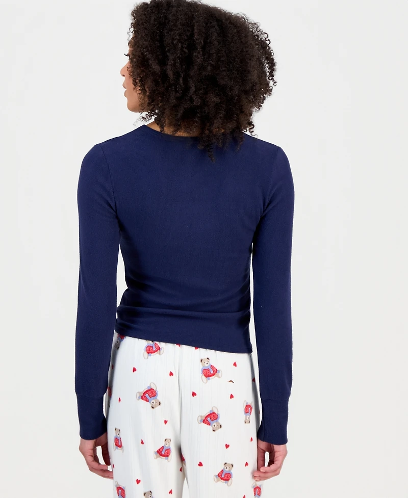 Hippie Rose Juniors' Ribbed Long-Sleeve Embroidered Top