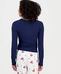 Hippie Rose Juniors' Ribbed Long-Sleeve Embroidered Top