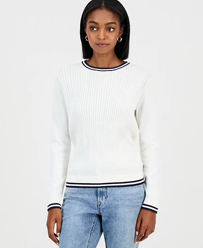 Nautica Women's Cotton Cable Knit Crewneck Sweater
