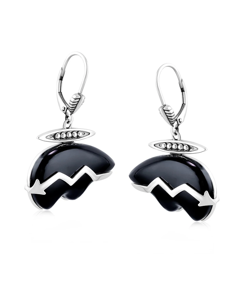 American West Jewelry Sterling Silver Black Onyx Bear Lever Back Earrings