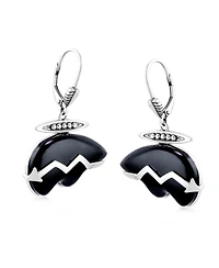 American West Jewelry Sterling Silver Black Onyx Bear Lever Back Earrings