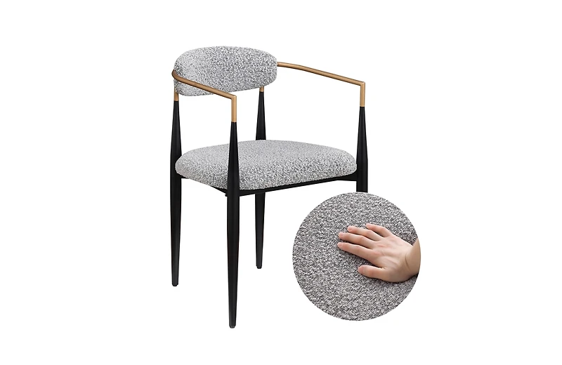 Morden Fort Modern Faux Marble Dining Room Set With 47" Round Table And 2 Boucle Armchairs for Kitchen Dinner