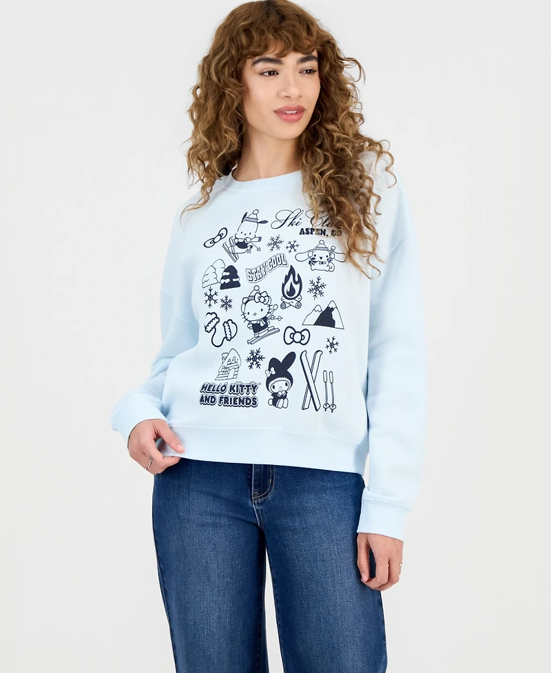 Grayson Threads, The Label Juniors' Hello Kitty Winter Grid Fleece Crewneck Sweatshirt