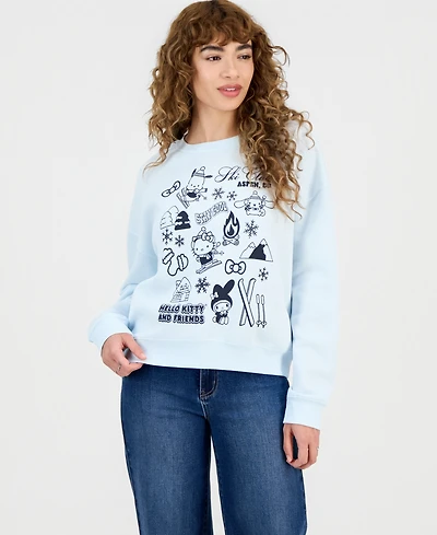 Grayson Threads, The Label Juniors' Hello Kitty Winter Grid Fleece Crewneck Sweatshirt