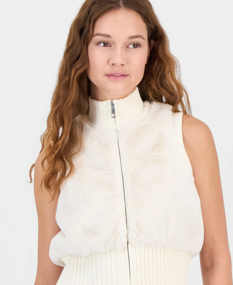 Planet Heart Juniors' Mock-Neck Faux-Fur Vest