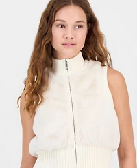Planet Heart Juniors' Mock-Neck Faux-Fur Vest