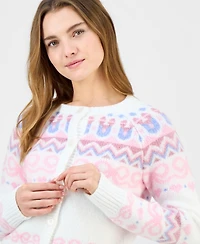 Planet Heart Juniors' Bow Fair Isle Cardigan Sweater