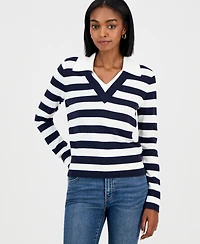 Nautica Jeans Women's Contrast-Collar Stripe Sweater