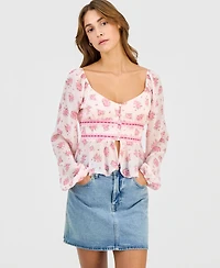 Derek Heart Juniors' Long Sleeve Button-Front Blouse