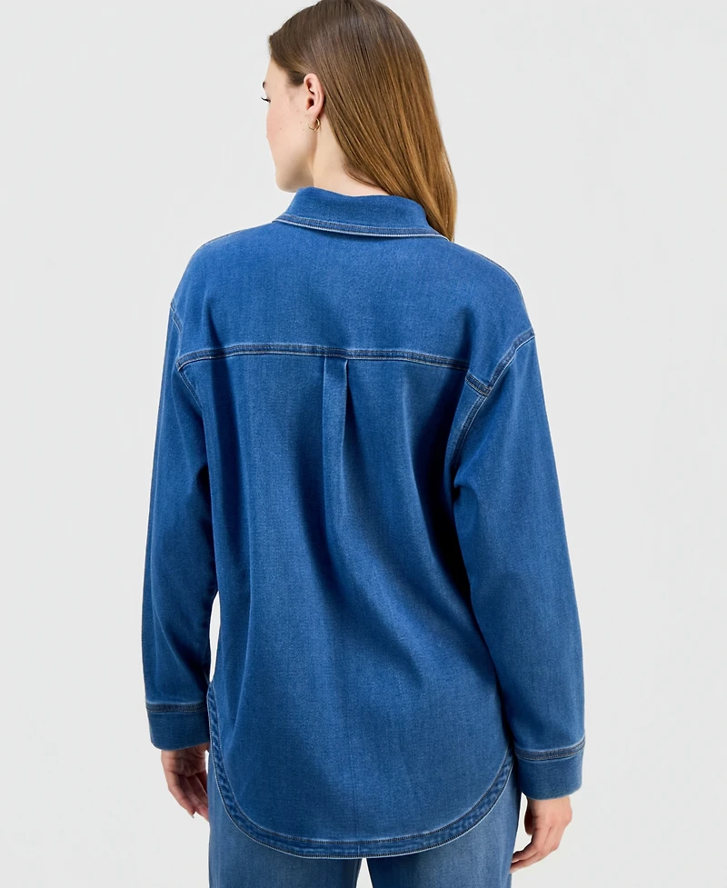Indigo Rein Juniors' Knit Denim Button-Up Shirt