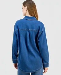 Indigo Rein Juniors' Knit Denim Button-Up Shirt