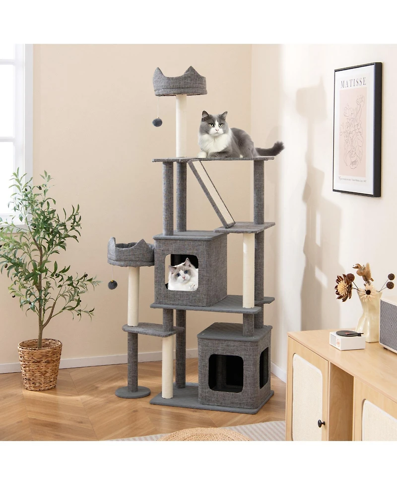 Gymax 71'' Tall Cat Tree for Indoor Cats Modern Multi-Level Cat Tower Activity Center
