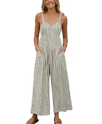 Cupshe Women's Striped Smocked Cutout Back Wide Leg Jumpsuit